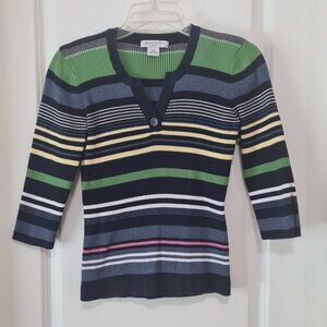 Liz Claiborne Striped 3/4 Sleeve Sweater Top, PM